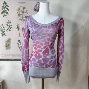 Y2k Metallic Animal Print Knit Tunic Top Mini Dress Trashy McBling Sexy Bimbo XS